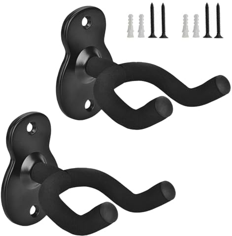Ncheli Gitarrväggfäste 2-Pack, Svarta Gitarrkrokar med Svampunderlägg, Väggfäste för Akustisk Gitarr, Elgitarr, Klassisk Gitarr, Bas och Ukulele