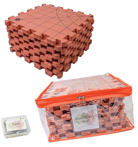 Lot De 9 Tapis De Blocage Pour Tricot,Tapis De Blocage Tricot,Planches De Blocage Très Épaisses Avec Grilles Avec 25 Bloqueurs De Tricot Et 100 Épingles En t Pour Travaux d'Aiguille Ou Crochet(Rouge)