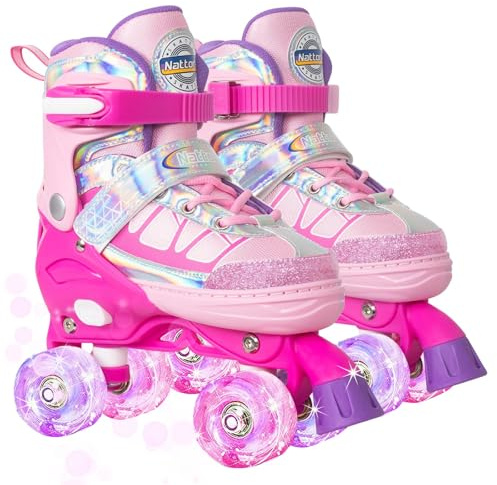 AS Roller Skates for Kids Boys Girls, 4 Size Adjustable Rollerskates with Light Up Wheels for Children Beginners for Outdoor Indoor