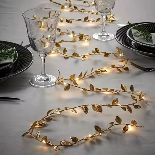 CutitiUU 100 Warm White Micro LED Gold Leaf String Lights Battery Operated,10M Garland Gold Light Ivy Fairy String Lights,for Wedding Birthday Party Decoration Home Wall Decor Outdoor