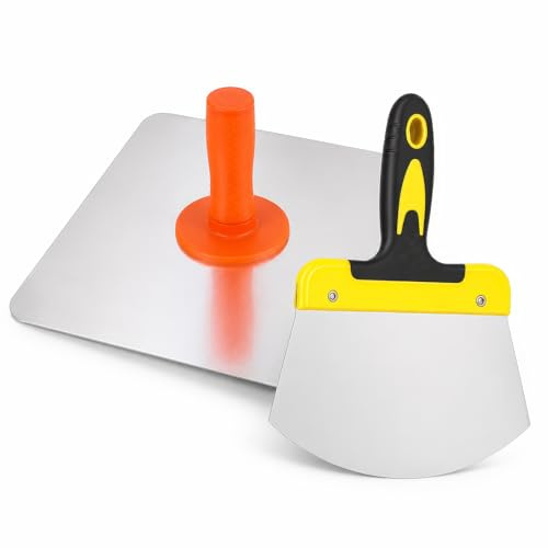 12in Plastering Hawk Kit, 30×30cm Plaster Hawk with Soft Grip Handle | 6.5in Stainless Steel Bucket Scoop, Plastering Hawk and Putty Feeder for Plaster Cement Joint Compound