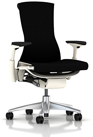 Herman Miller Embody Ergonomic Office Chair with White Frame/Titanium Base | Adjustable Arms with Hard Floor Casters | Black Rhythm