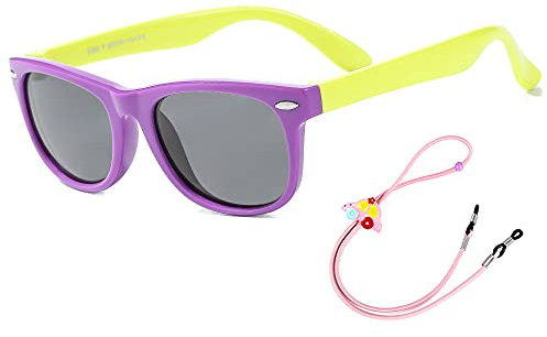 Rocf Rossini Gafas de Sol Polarizados para Edades de 2-8 Niños y Niñas Gafas de Sol Piloto Tonos de Protección UV (Morado/Amarillo)