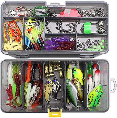 Lurowo Leurres de pêche Kit, 168pcs Artificielles Pêche Leurre Appât Set, Mixte d'accessoires Spinnerbaits Minnow Crochets de Pêche Portable avec Boîte