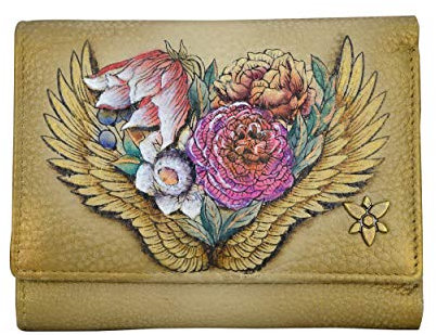 Anuschka French Wallet, Handbemalte Damen-Lederbörse mit Überschlag und RFID-Blockierung - Angel Wings