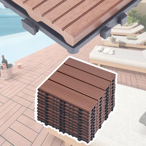 UISEBRT Lot de 22 carreaux de sol WPC aspect bois pour balcon, balcon, terrasse (30 x 30 cm, marron)