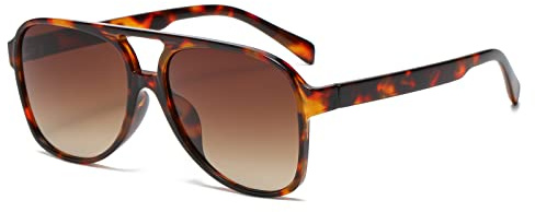 YAMEIZE Retro Double Bridge Rectangle Sunglasses - for Women Men Square Night Vision UV400 Protection Glasses for Driving (Leopard Tea)