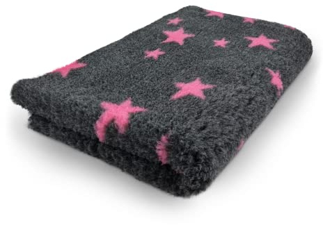 Topmast Vetbedden, Anti Rutsch Hundedecke, 100 x 75 cm, Sterne, Anthrazit und Fuchsie, Maschinenwaschbar, rutschfeste Hundematte, Hundebett für Hunde und Welpen (Medium)