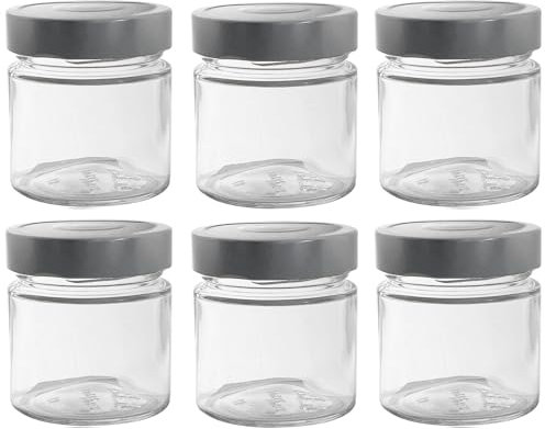 Lot de 6 bocaux à épices de 212 ml avec couvercle argenté profond en argent, bocaux de conservation, pots à confiture, bocaux avec bouchon à vis