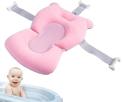 Lecerrot baño para bebé | Alfombrilla Apoyo para cojín bañera Antideslizante Plegable,Accesorios baño para bebés, Elementos Esenciales para la bañera con Hebillas y 3 Cinturones