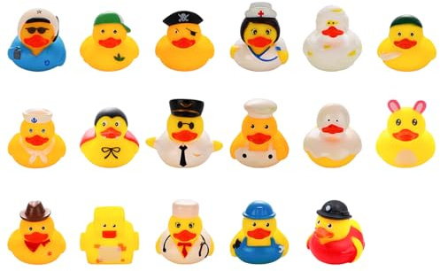 17 piezas de goma de pato de goma de colores para Jeep Ducking Float Bath, lindos juguetes de pato de baño para baby shower, accesorios de fiesta de cumpleaños