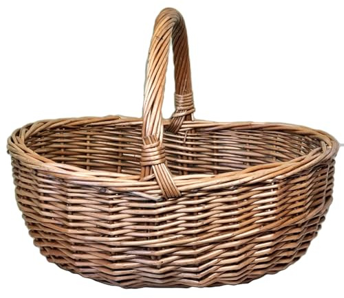Wicker Shopping Basket 35cm Handle Oval Antique Wash Willow Storage Carry Shopper