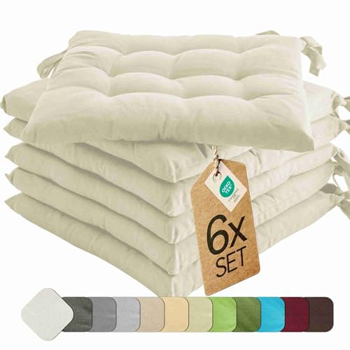 etérea Basic Sitzkissen 40x40 cm 6er Set mit Bändern Indoor Outdoor Creme