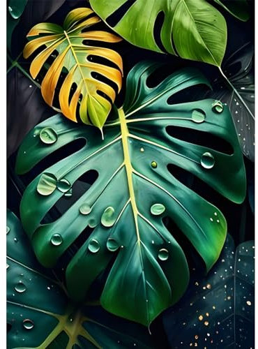 EOBROMD Monstera Deliciosa Diamond Painting, 5D Plant Diamond Painting Kits for Adults, Full Round Drill Diamond Art Kits, Diamond Painting Art for Home Wall Decor Gifts 30x40cm