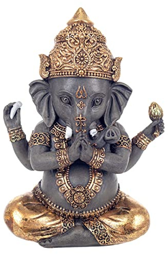 ROCKING GIFTS Figura de Ganesha en Resina - Estatua Decorativa de 14 cm, Ideal para Hogar y Oficina, Atrae Buena Suerte, Detalles Cuidadosamente Pintados a Mano, Símbolo de Prosperidad y Sabiduría
