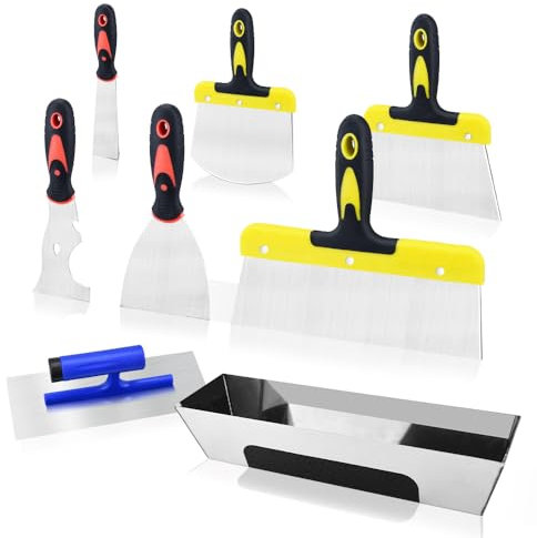 Every family - Couteaux à Mastic et Outils pour Cloisons Sèches, Ensemble de 8 Pièces, Acier Inoxydable, Manche en Plastique, Pour Travaux de Cloison Sèche