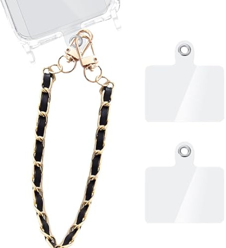 BDEPSTR 1 Cordón para muñeca, Correa para Móvil, Cadena de Cuero y Metal para Móvil, Teléfono Móvil Antipérdida