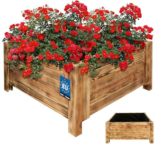 KOTARBAU Jardinière en bois pour l'extérieur - Longueur : 60 cm - Largeur : 60 cm - Pour terrasse et balcon - Aspect bois rustique