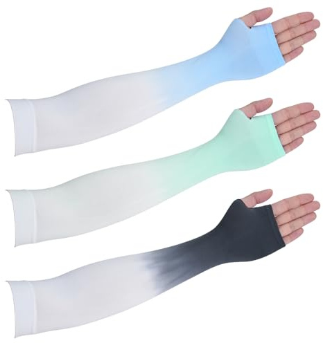 SITAKEGS Sports Arm Sleeves, 3 Pairs UV Sun Protection Gradient Color Sleeves Breathable Arm Cooler Compression Gloves, Tattoo Cover Up Outdoor Sleeve for Cycling Fishing Basketball Hiking Running