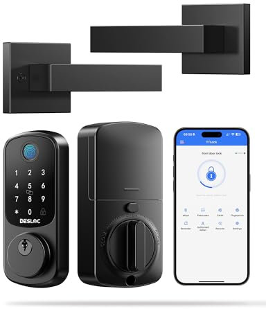 DESLOC B200 Fingerprint Smart Lock with 2 Lever Handles, Keyless Entry Front Door Lock Set, Electronic Keypad Deadbolt, App Control, Auto Lock, Long Battery Life, Secure Home Access