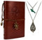 DMYUY 2 Stück Vampir Katherine Halskette Set Leder Journaling Notebook mit Anhänger - 75 Seiten handgefertigtes Leder gebundenes Journal für Tagebuch Reisen (Vintage Brown)
