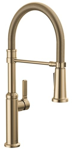 Delta Rhett Pro Style Commercial Kitchen Faucet with Pull Down Sprayer, Single Hole Brushed Gold Kitchen Sink Faucet, Single Handle, Champagne Bronze 18829-CZ-DST