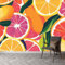Fototapete Wandkunst Tapete Aquarell Essen, Abstrakte Frucht Orange Zitrone Muster Wasserfest Vintage Wandtapete, Wandhintergrund für Wohnzimmer, Schlafzimmer, Küche 200x140cm