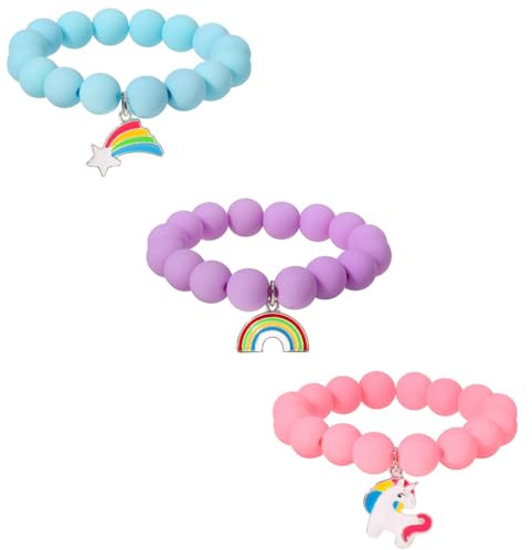 CATOR 3 PCS Bracelet Licorne Arc-en-ciel, Bracelet Enfant Fille Coloré Bijoux Élastique Bracelet Amitié pour Petits Cadeaux Anniversaire Fille Noël Fête Jouet