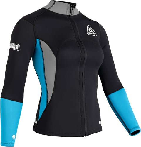 CRESSI Women's Guardian Neoprene Jacket 2mm Doppelt Gefütterte Neoprenjacke, Schwarz/Aquamarin, M/3