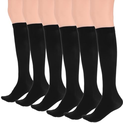 6 Pairs Pop Socks Women Knee High, Opaque Stretchy Spandex Black Knee High Socks, Trouser Sock for Women