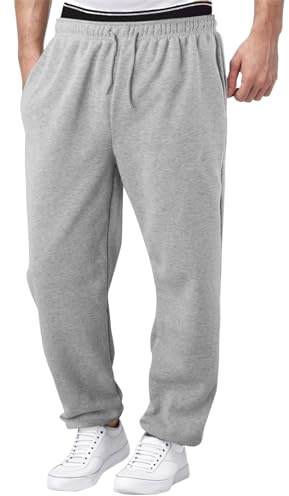 Pantalon de survêtement Homme doublé Polaire Hiver Chaud Coupe Droite Ample Taille Haute avec Poches Pantalon Jogging Yoga entraînement Sport détente Confortable Casual Mode Automne (Silver, M)
