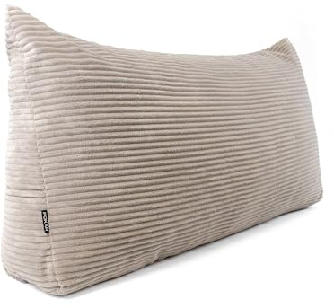 POKAR Cuscino da Lettura 70x40x20 cm | Cuscino Schienale Divano in Velluto Corduroy con Appoggio Schiena Grande | Cuscino Triangolare Cuneo Testata Letto | Certificato Oeko Tex 100 | Beige