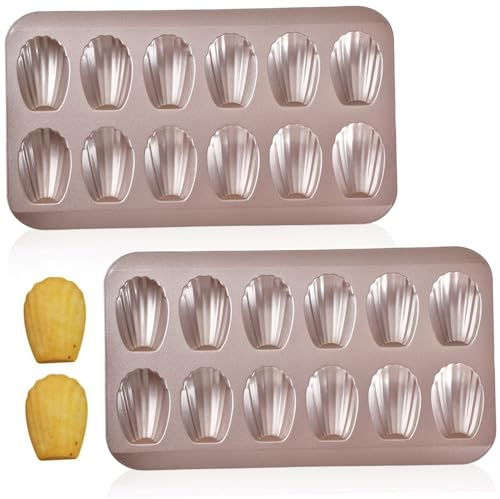 Porgeel 2-pack bakformar 12-hålighet franska skalformade Madeleine kakor formar högtemperaturbeständig nonstick kakform för kakor, muffins och efterrätter