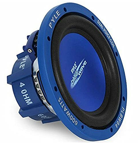 1 PYLE PLBW84 blu subwoofer auto da 300 watt rms e 600 watt max 8 20 cm 200 mm woofer dvc doppia bobina 4 + 4 ohm sub cofano auto spl, 1 pezzo
