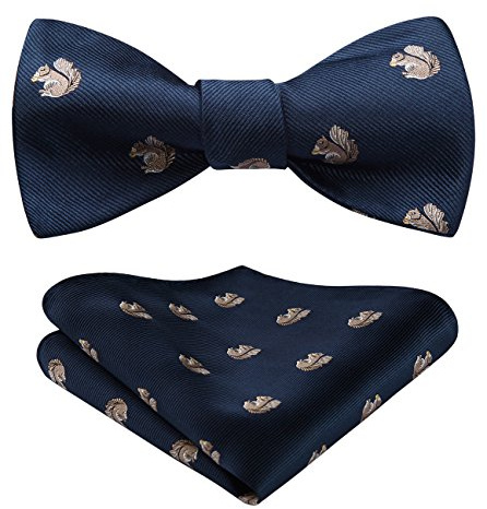 HISDERN Hombres Patron de ardilla Yo Corbata de mono & Plaza de bolsillo Set fiesta de la boda Accesorios Azul marino/lino-1