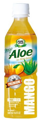 Pure Plus Bebida con pulpa de aloe en piezas sabor mango sin conservantes colorantes, 0% grasas, Premium 500 ml x 20 unidades