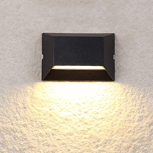 LUMINTURS 6W LED Outdoor/Indoor External Wall Sconces Light Waterproof Fixture Door Gate Step Stair Surface Mount Lamp Black Warm White