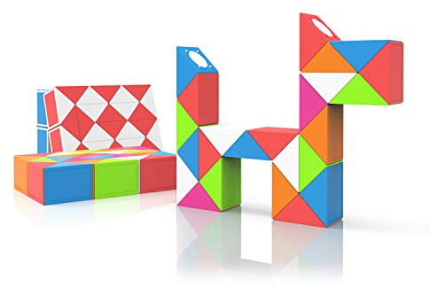 ROXENDA Magic Snake med 24 Segment, 3D Magic Snake Cube - Pusselspel IQ-leksak för Barn och Vuxna - 1-Pack (24 Segment, Regnbåge)