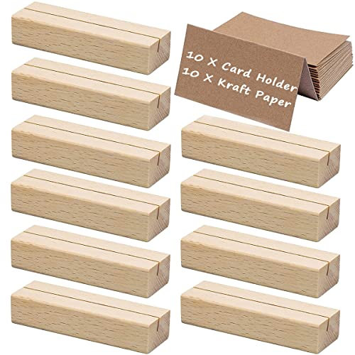 Bssowe 10 Pezzi Porta Memo Legno, Portacarte in Legno, Segnaposto Legno Supporto Numero, Tavolo in Legno Supporti Porta Biglietti da Visita, con 10 Carta Kraft, per Ristoranti, Matrimoni, Feste