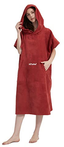 Hiturbo Surf Handtuch Poncho Umziehhilfe - Bath Towel for Herren und Damen,Changing Robe badeponcho Umkleidehilfe Surfen Strand Rot