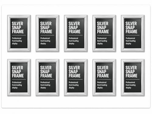 Deflecto Lot de 10 Cadres Affiche Clipsables A3 Muraux - Vitrine Professionnelle Aluminium Argenté - Porte-Documents Élégant pour Bureaux, Magasins, Restaurants & Expositions