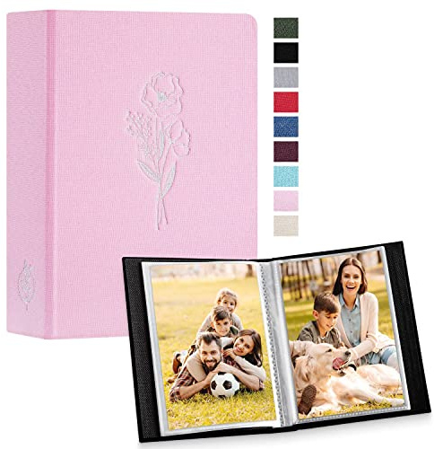Lanpn Photo Album 4x6 100 Pictures 2 Packs, Small Mini Capacity Linen Photo Book Sets, Each Pack Holds 100 Top Loader Vertical Only Picture for Kids Boy Girls Pink