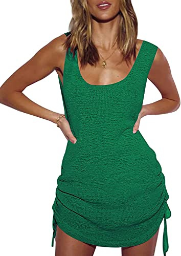 YouKD Dam ihålig stickad tunika genomskinlig virkad topp strandskydd poncho sommar strand täcka upp klänning, B grön, one size