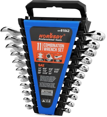 HORUSDY 11-Piece Sae Wrench Set | Combination Wrench Set with Organizer | 12 Point | 1/4 - 3/4 | Chrome Vanadium Steel
