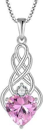 FJ Halsband Celtic Knot Infinity 925 Sterling Silver Halsband Födelsesten Smycken Gåvor för Kvinnor Flickvän Fru Mamma, Sterlingsilver, Rosa