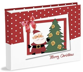Álbum de fotos de Navidad de 20 x 16 cm con 30 hojas blancas (60 páginas) de cartón grueso y resistente intercaladas con pergamino, cubierta de papel impreso