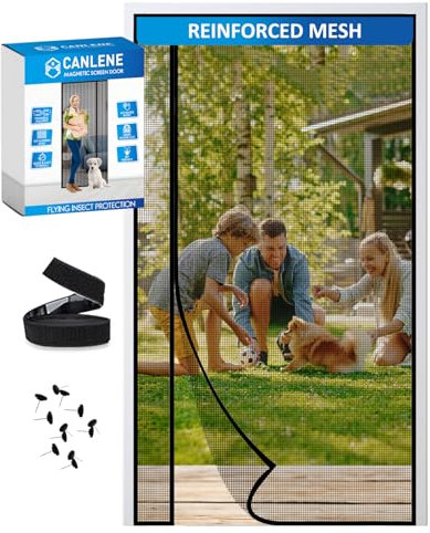 CANLENE Magnetic Screen Door Left Right Side Opening Polyethylene Terephthalate Mesh Greater Than Fiberglass and Polyester Easy Install