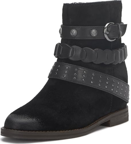 Lucky Brand Miav Belt Buckle Ankle Boot, Black/Black, 8.5