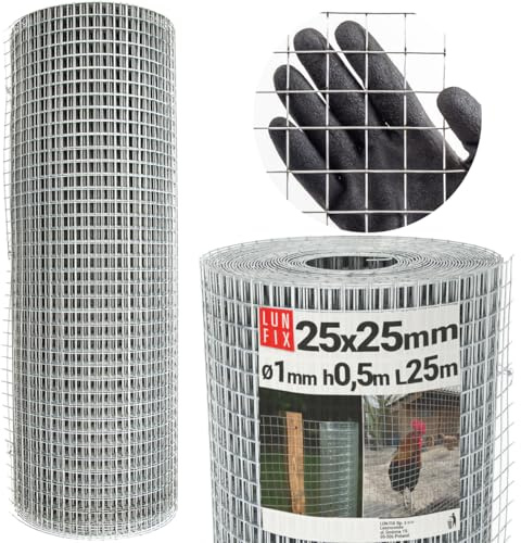Filo per voliera, 25 mm, maglie h 0,5 m, Ø 1 mm, 25 m, griglia saldata, rete metallica per conigli, recinzione