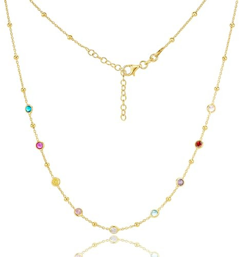 MIORE Kette Silber 925 Damen, 18K Vergoldet, Silberkette mit Bunten Zirkonia, Halskette Damen 40+4 cm, Vergoldete Kette allergenfrei& handgefertigt in Italien, Silberschmuck in hochwertiger Schmuckbox